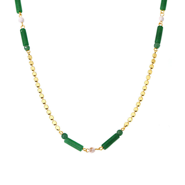 Mystery green aventurine caryophyllum necklace women's new Chinese style national tide niche versatile stainless steel clavicle chain temperament necklace