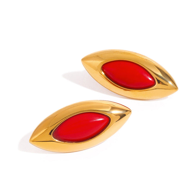 Jieding European and American stainless steel red agate earrings light luxury high-end earrings niche earrings titanium steel jewelry cross-border