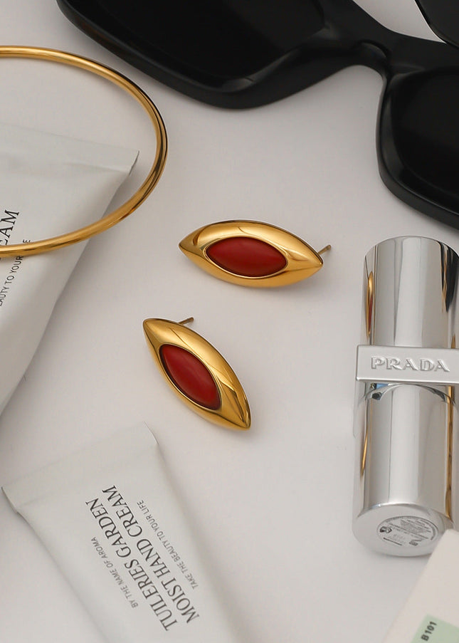 Jieding European and American stainless steel red agate earrings light luxury high-end earrings niche earrings titanium steel jewelry cross-border