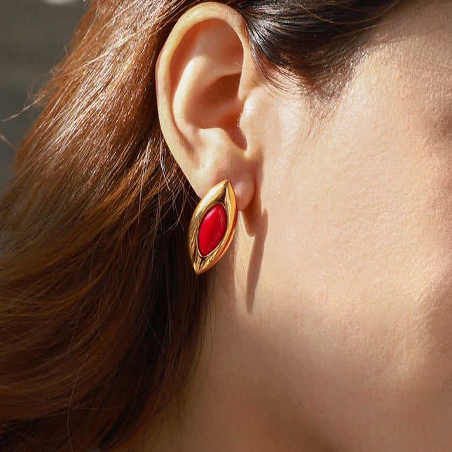 Jieding European and American stainless steel red agate earrings light luxury high-end earrings niche earrings titanium steel jewelry cross-border