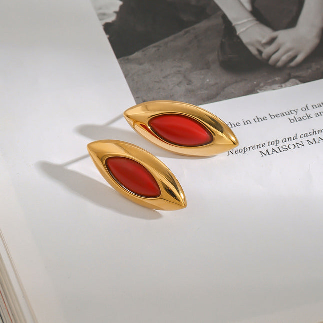 Jieding European and American stainless steel red agate earrings light luxury high-end earrings niche earrings titanium steel jewelry cross-border