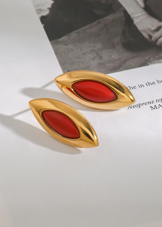 Jieding European and American stainless steel red agate earrings light luxury high-end earrings niche earrings titanium steel jewelry cross-border