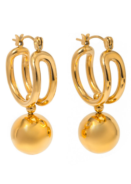 18K gold stainless steel sliding steel ball pendant earrings European and American ins net red titanium steel ball stud earrings for women