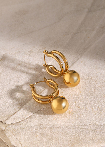 18K gold stainless steel sliding steel ball pendant earrings European and American ins net red titanium steel ball stud earrings for women