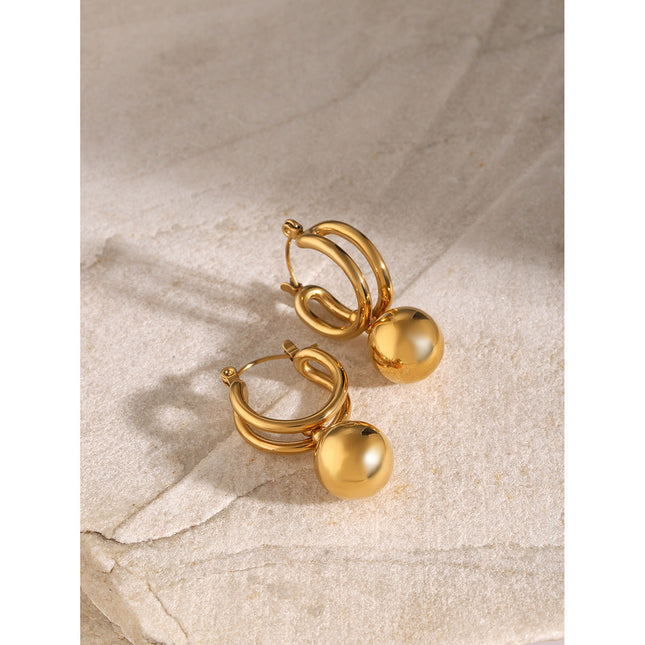 18K gold stainless steel sliding steel ball pendant earrings European and American ins net red titanium steel ball stud earrings for women