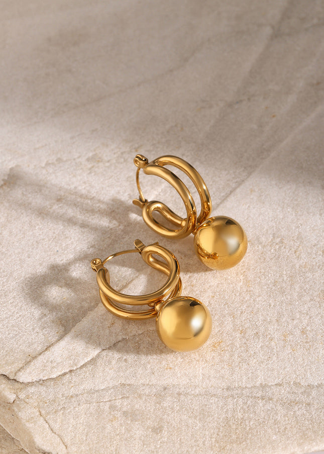 18K gold stainless steel sliding steel ball pendant earrings European and American ins net red titanium steel ball stud earrings for women