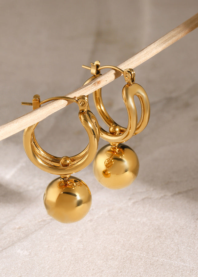 18K gold stainless steel sliding steel ball pendant earrings European and American ins net red titanium steel ball stud earrings for women