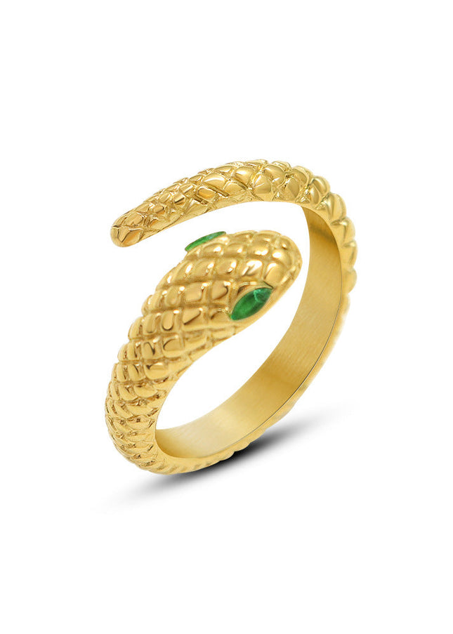 European and American niche design sense light luxury jewelry titanium steel plated 18k gold diamond snake ring opening non-adjustable female