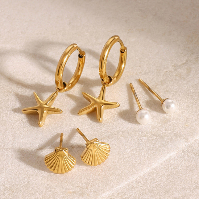 Jieding European and American cross-border earrings, stainless steel starfish earrings, pearl earrings, shell earrings, titanium steel earrings