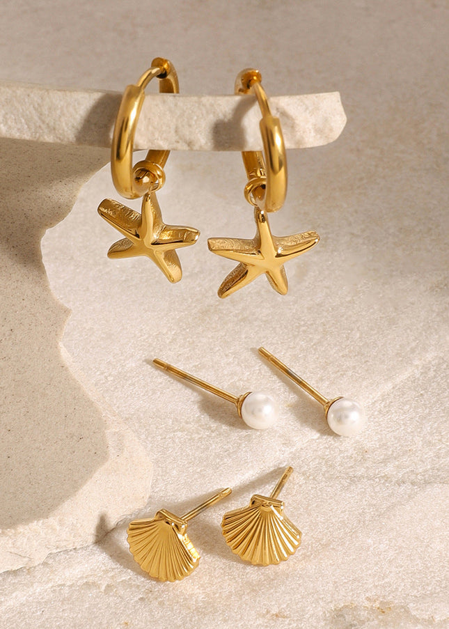 Jieding European and American cross-border earrings, stainless steel starfish earrings, pearl earrings, shell earrings, titanium steel earrings