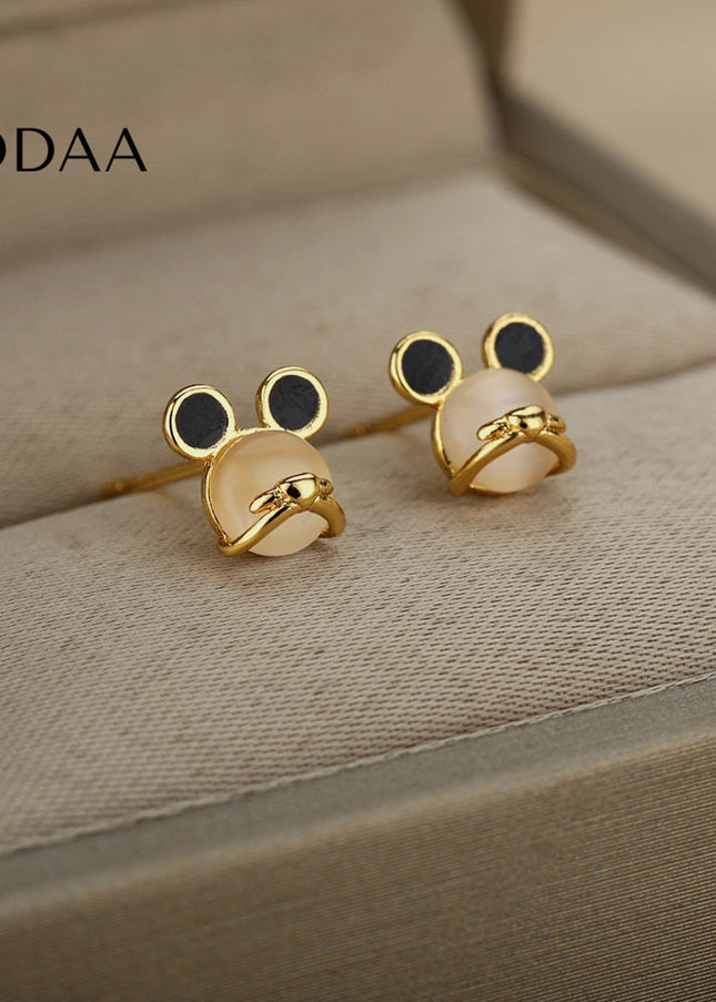 Passe Earrings | Gold White Opal Stud Earrings - Earrings