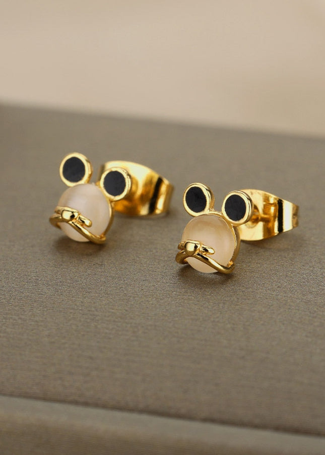 Passe Earrings | Gold White Opal Stud Earrings - Gold - Earrings