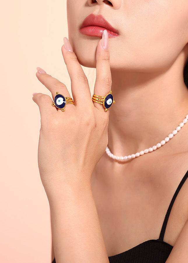 European and American fashion devil's eye ring cross-border retro titanium steel PVD18K real gold opening does not fade ring women