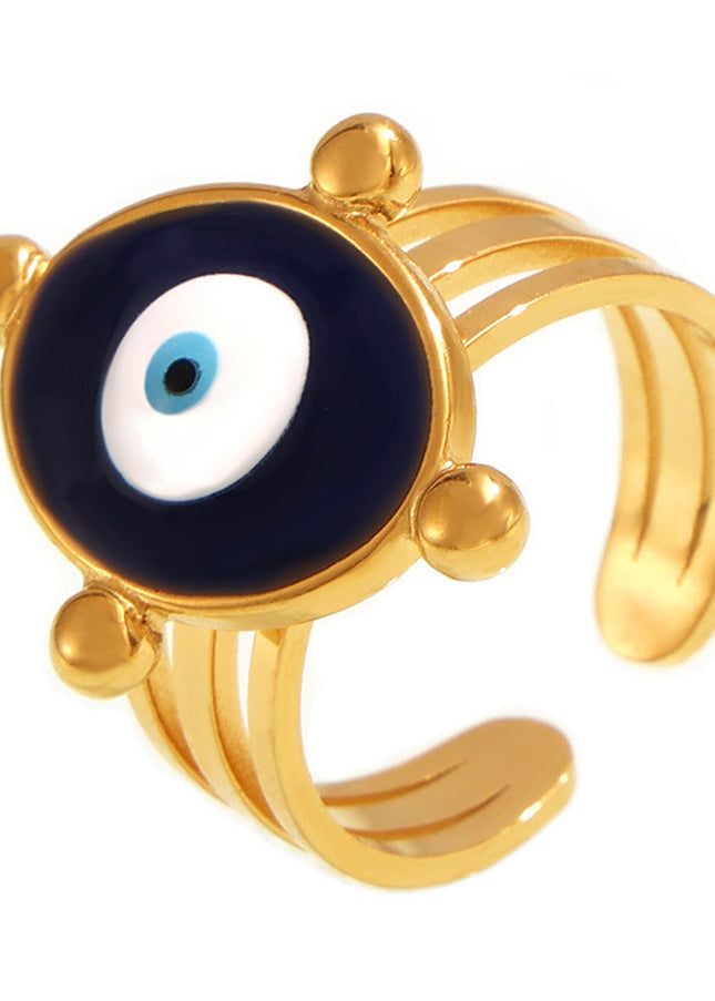 European and American fashion devil's eye ring cross-border retro titanium steel PVD18K real gold opening does not fade ring women