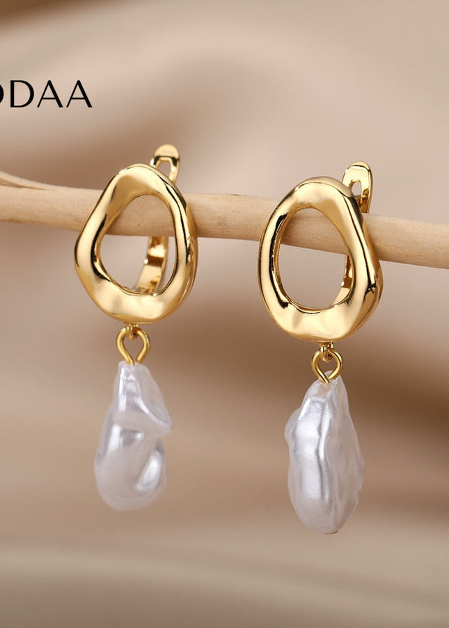 Pearlly Earrings | Gold Pearl Drop Earrings - Gold - Earrings