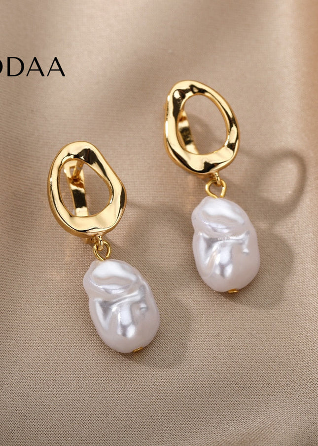 Pearlly Earrings | Gold Pearl Drop Earrings - Gold - Earrings