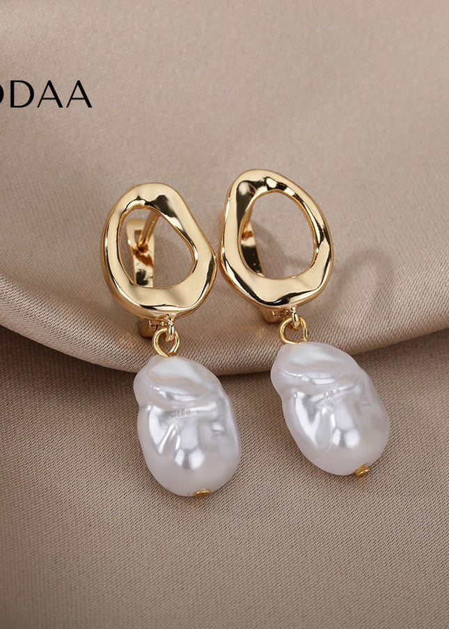 Pearlly Earrings | Gold Pearl Drop Earrings - Gold - Earrings