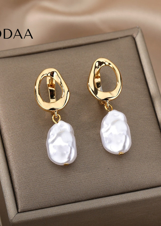 Pearlly Earrings | Gold Pearl Drop Earrings - Gold - Earrings
