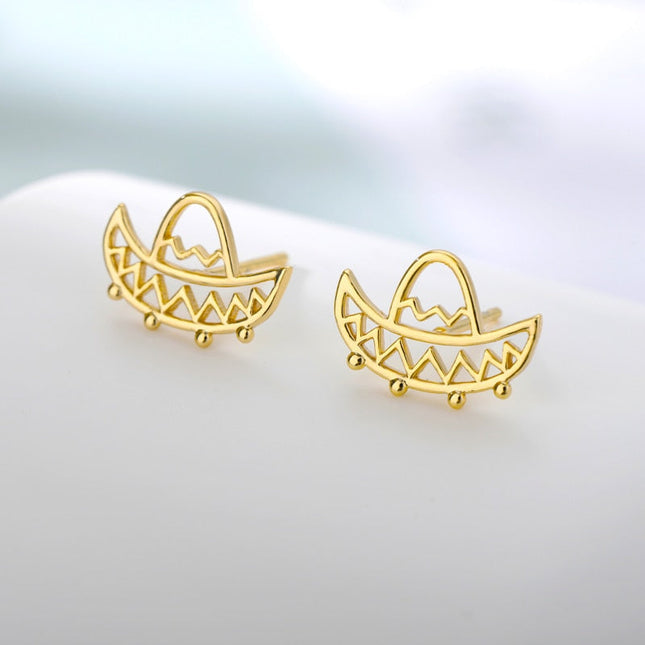 Pentillante Earrings | Gold Hollow Sombrero Stud Earrings - Gold - Earrings
