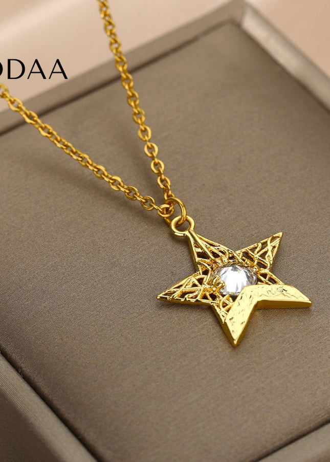 Pentimate Pendant Necklace | Gold Zirconia Star Chain - Gold - Necklaces