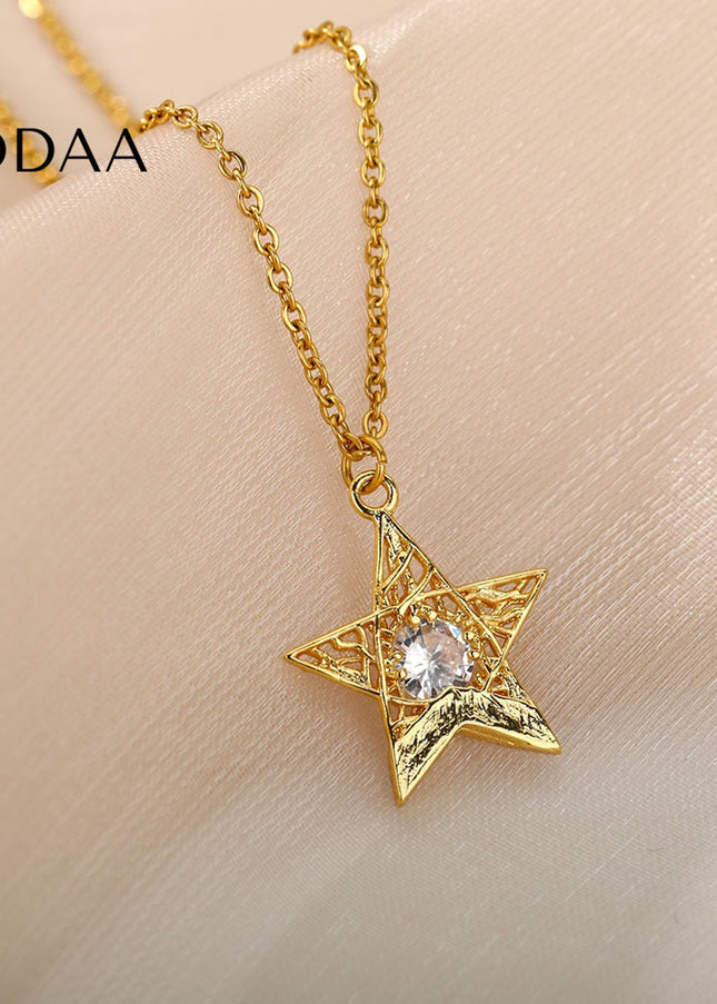 Pentimate Pendant Necklace | Gold Zirconia Star Chain - Gold - Necklaces
