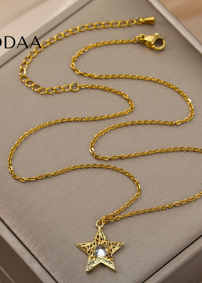Pentimate Pendant Necklace | Gold Zirconia Star Chain - Gold - Necklaces