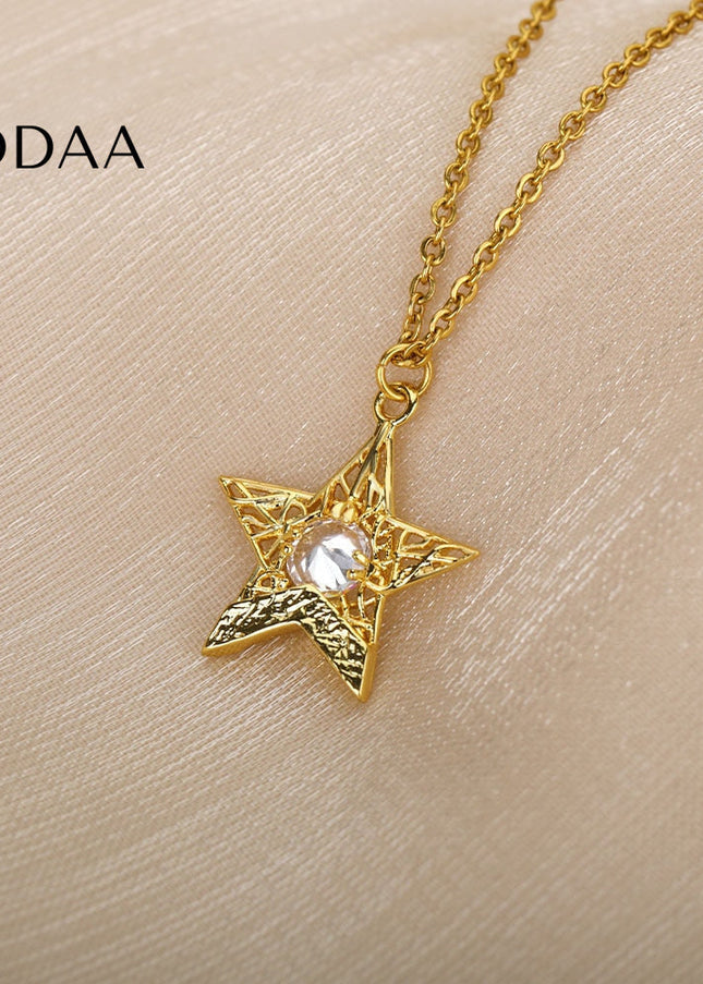 Pentimate Pendant Necklace | Gold Zirconia Star Chain - Gold - Necklaces