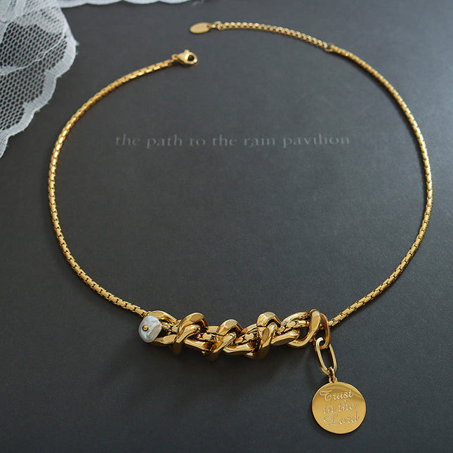 European and American hip-hop tide does not fade geometric collar freshwater pearl medallion Cuban chain pendant box chain P854