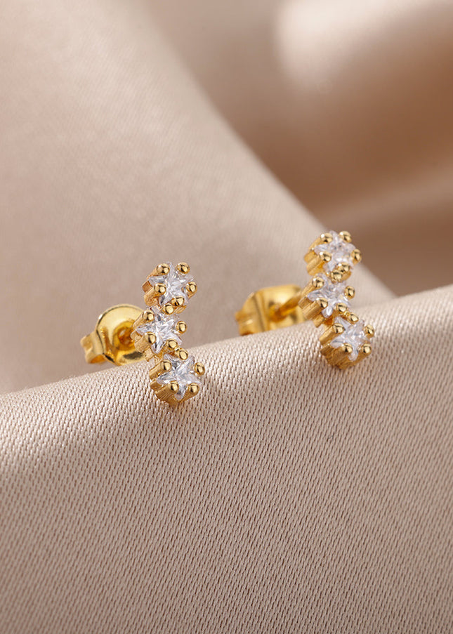 SOUVOIR 14K Gold Plated, Zirconia Earrings Pindrop Earrings | Gold Small Stone Zirconia Stud Earrings