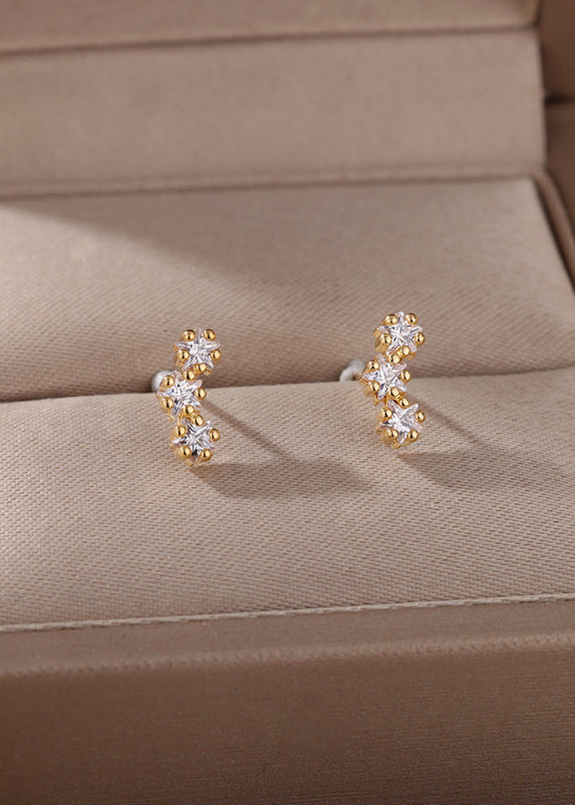 SOUVOIR Gold 14K Gold Plated, Zirconia Earrings Pindrop Earrings | Gold Small Stone Zirconia Stud Earrings