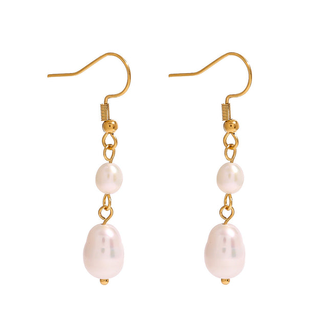 Jieding Europe and America 18k gold stainless steel pearl pendant earrings luxury sense of versatile earrings titanium steel earrings cross-border