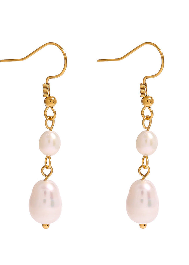 Jieding Europe and America 18k gold stainless steel pearl pendant earrings luxury sense of versatile earrings titanium steel earrings cross-border