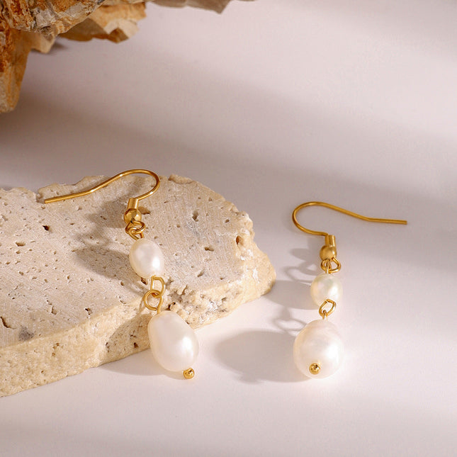 Jieding Europe and America 18k gold stainless steel pearl pendant earrings luxury sense of versatile earrings titanium steel earrings cross-border