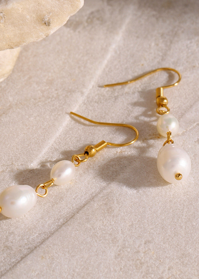 Jieding Europe and America 18k gold stainless steel pearl pendant earrings luxury sense of versatile earrings titanium steel earrings cross-border