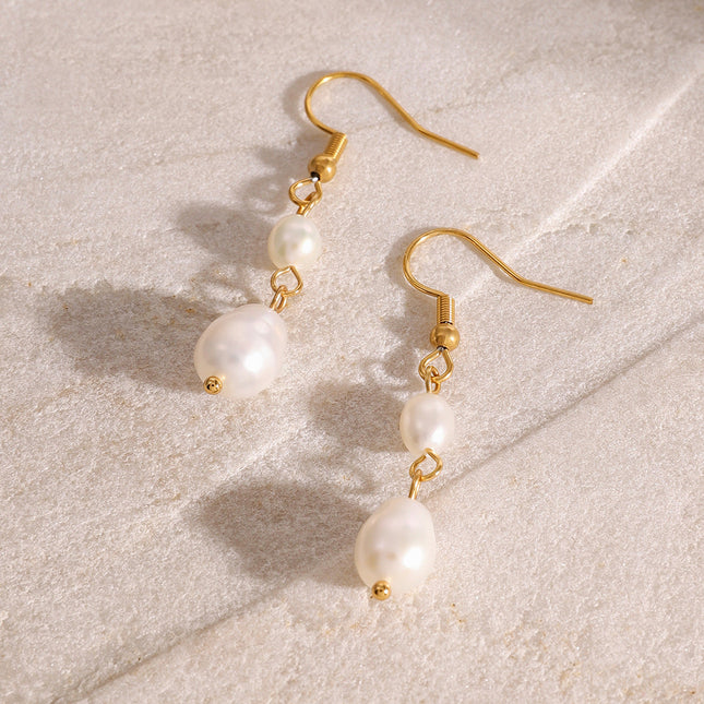 Jieding Europe and America 18k gold stainless steel pearl pendant earrings luxury sense of versatile earrings titanium steel earrings cross-border