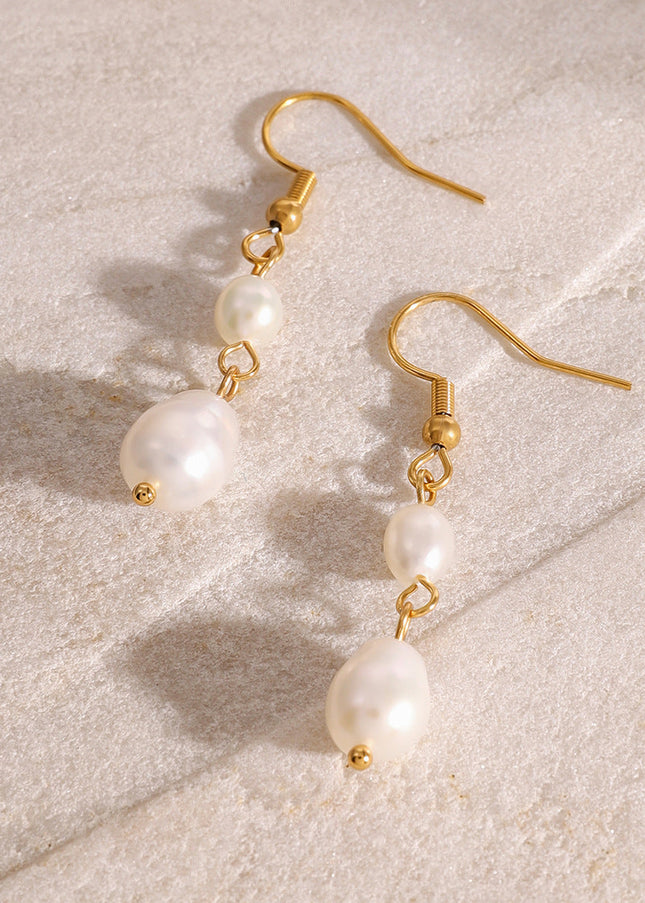 Jieding Europe and America 18k gold stainless steel pearl pendant earrings luxury sense of versatile earrings titanium steel earrings cross-border