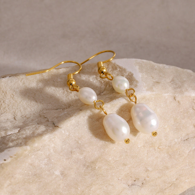 Jieding Europe and America 18k gold stainless steel pearl pendant earrings luxury sense of versatile earrings titanium steel earrings cross-border