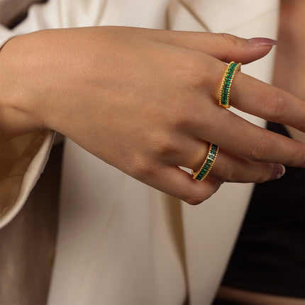 European and American style new retro fashion personality copper material inlaid zircon fan-shaped open ring light luxury cross-border jewelry women