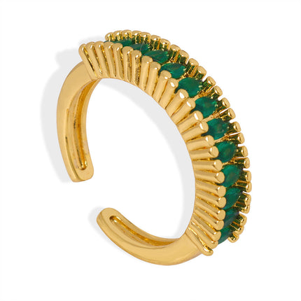 European and American style new retro fashion personality copper material inlaid zircon fan-shaped open ring light luxury cross-border jewelry women