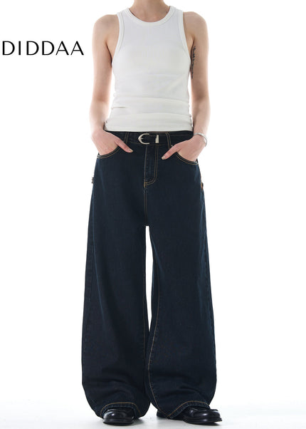 Plaid Panel Loose Fit Straight Jeans for Men and Women - Men’s Jeans