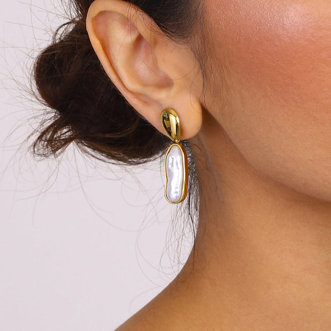 Jieding European and American titanium steel pearl stud earrings, light luxury, high-end earrings, cross-border stainless steel jewelry, earrings