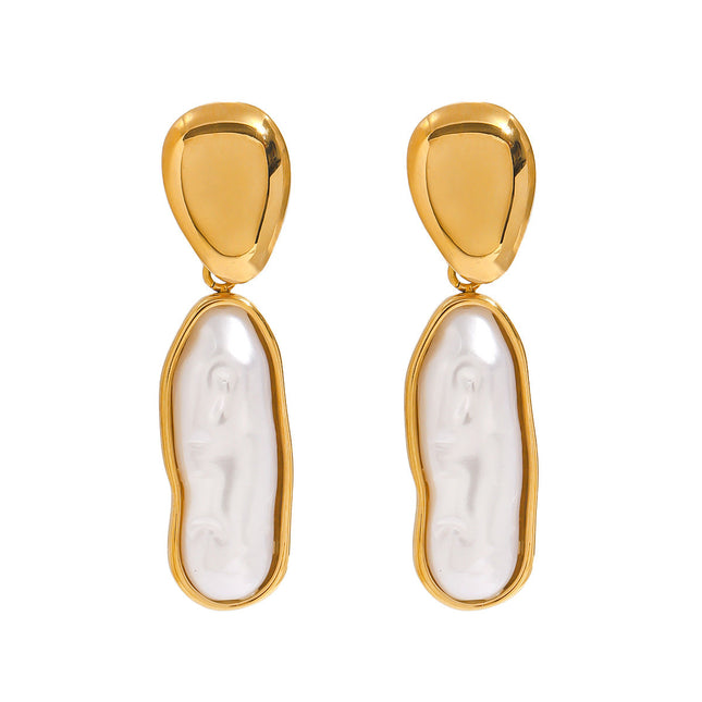 Jieding European and American titanium steel pearl stud earrings, light luxury, high-end earrings, cross-border stainless steel jewelry, earrings