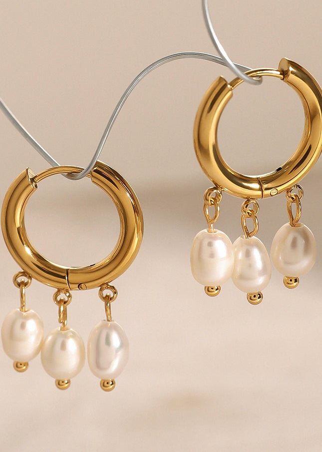 Jieding European and American stainless steel pearl earrings high-end ins European and American jewelry titanium steel stud earrings gold hoop earrings