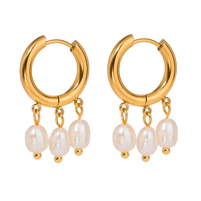 Jieding European and American stainless steel pearl earrings high-end ins European and American jewelry titanium steel stud earrings gold hoop earrings