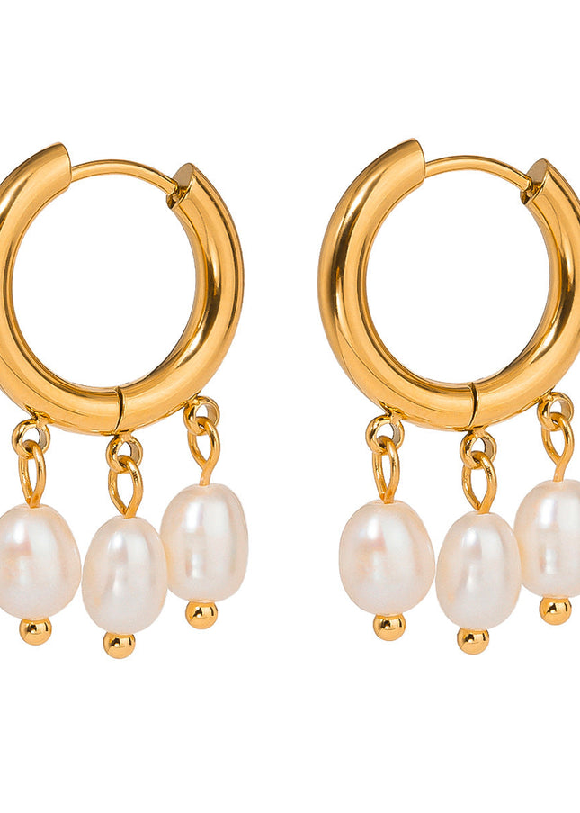 Jieding European and American stainless steel pearl earrings high-end ins European and American jewelry titanium steel stud earrings gold hoop earrings