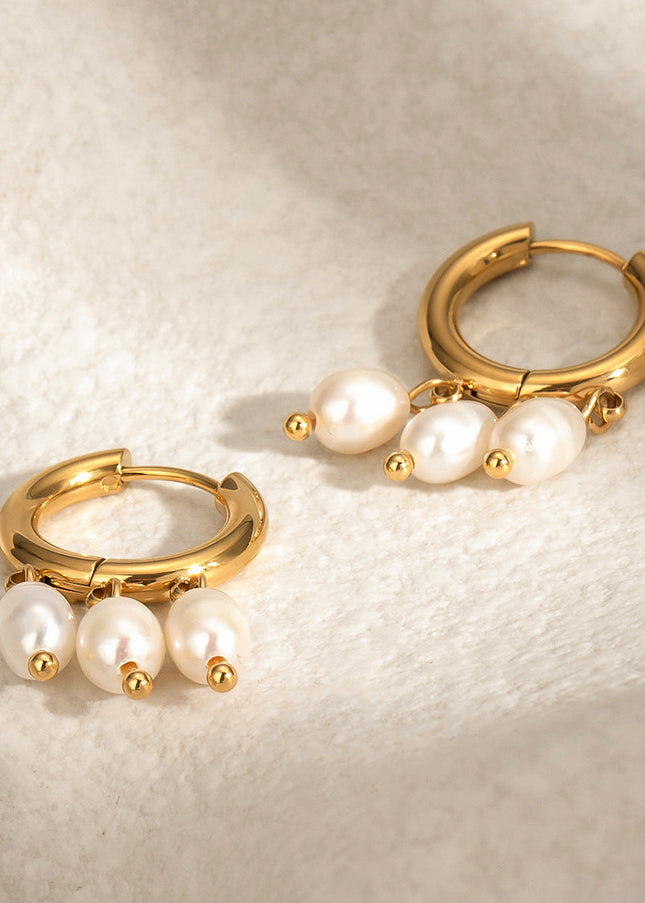 Jieding European and American stainless steel pearl earrings high-end ins European and American jewelry titanium steel stud earrings gold hoop earrings