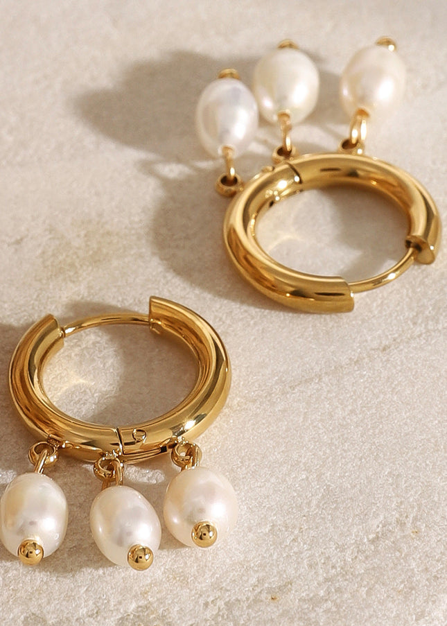 Jieding European and American stainless steel pearl earrings high-end ins European and American jewelry titanium steel stud earrings gold hoop earrings