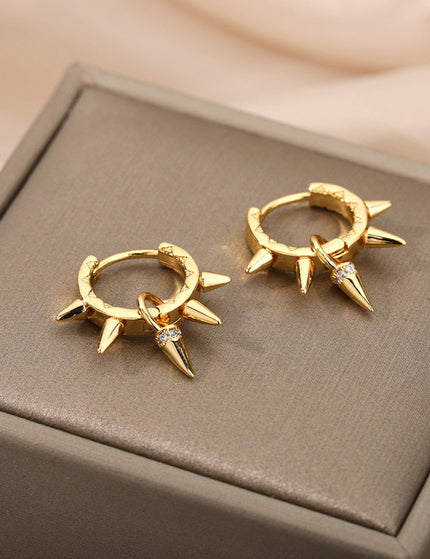 Plume Earrings | Gold Punk Spikes Hoop Earrings - Gold - Earrings