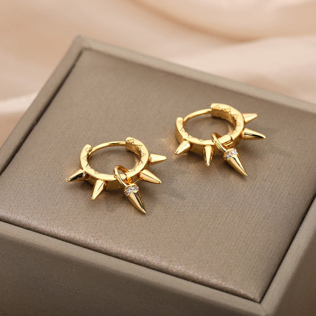 Plume Earrings | Gold Punk Spikes Hoop Earrings - Gold - Earrings