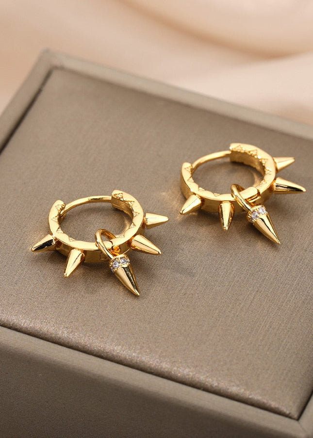 Plume Earrings | Gold Punk Spikes Hoop Earrings - Gold - Earrings